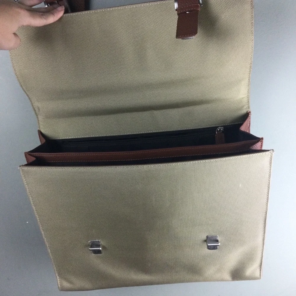 Bosca Leather and Canvas Flap Top Crossbody Messenger Briefcase